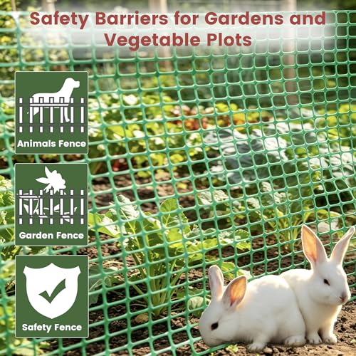 Temporary Plastic Fence 40" x 100' with Posts, Movable Snow Barrier Fencing | Cut-to-Fit Plastic Mesh Roll with 25 Steel Stakes, Weather-Resistant, For Garden, Yard, Pool, Lawn, Deer Control, Dog Safety