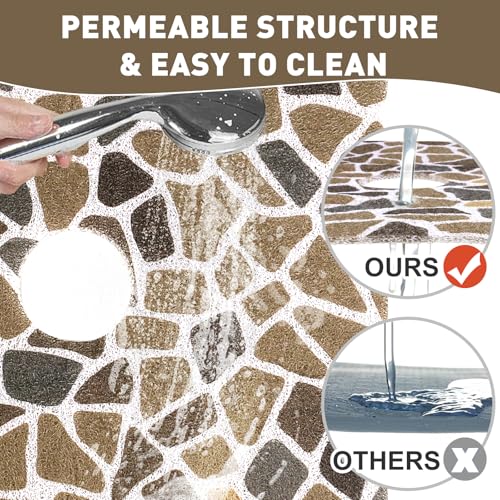 Square Shower Mat Non Slip: 24 x 24 Inch Extra Large Shower Mats with Drain Hole in Middle - PVC Loofah Anti Slip Shower Floor Matt for Inside Shower - color: Coffee Cobblestone, size: 24" x 24" (Square)