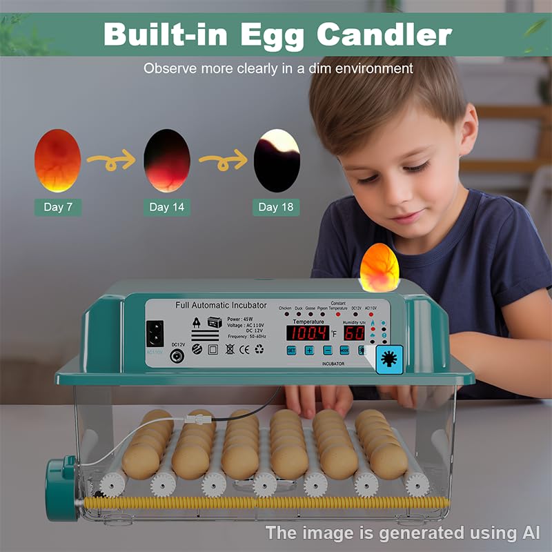 CoInceptus 36 Eggs Incubators for Hatching Eggs,Egg Incubator with 4 Automatic Incubate Mode,Chicken Incubator with Automatic Egg Turning Humidity Display,Quail Egg Incubator with Egg Candle - size: 36 Egg