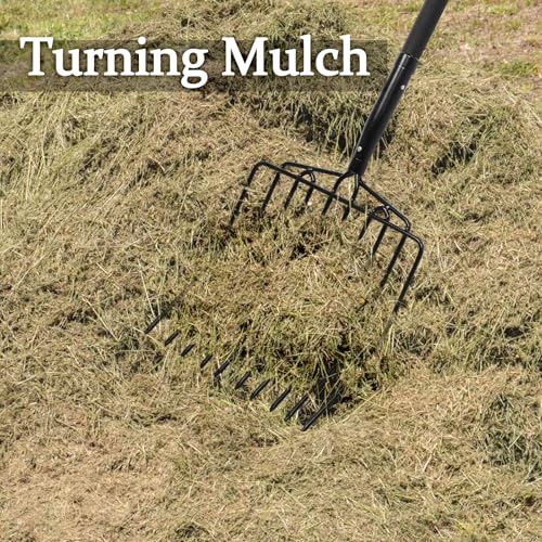 Nohovu Pitchfork for Gardening, 10 Tines Pitch Fork with Non-Slip Handle, Heavy Duty Pitch Fork for Mulching, 45 Inches
