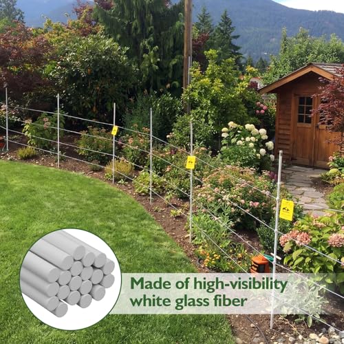20 Pcs Fiberglass Fence Posts 3/8" x 48" White Fiberglass Rods Garden Stakes Fencing for Plants Tree Stakes DIY Projects Crafts Livestock Containment Temporary Electric Fence - size: 3/8" x 48"