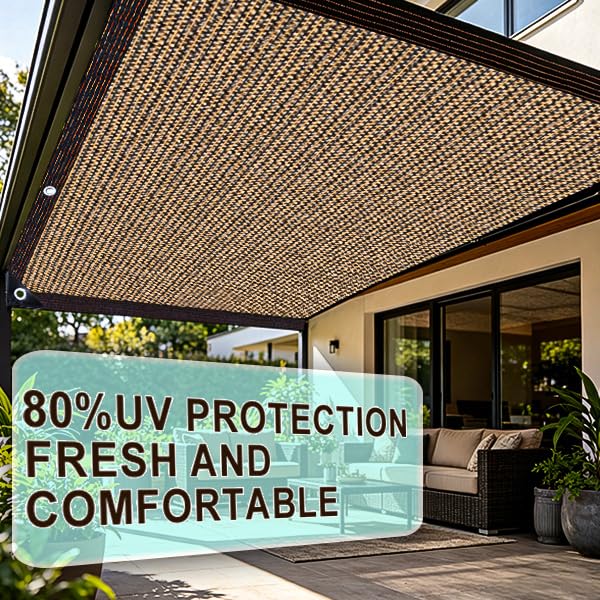 Garden Shade Cloth 70% Sun Shade Cloth with Grommets, Brown 5x6FT Pergola Shade Cover Canopy, Mesh Tarp Sun Screens for Patio, Outdoor, Garden, Backyard - size: 5X6FT