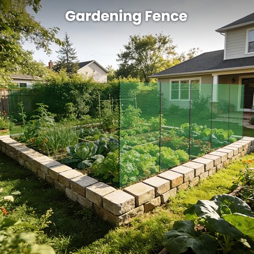 DoCred 3.28' x 82' Plastic Garden Fence Roll with Thicke Stakes, Green | Reusable HDPE Temporary Fence with 15Pcs 3.77FT Posts, Portable Chicken Dog Fence Barrier, Construction Snow Protection - color: Green, size: 39.4in x 82ft-Diamond Grid