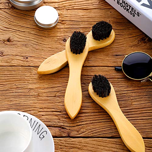 Jovitec 5 Pack Horsehair Polish Applicator Brush Kit Saddle Soap Shoe Shine Brush Dauber Wooden Care Shine Clean for Leather Boot Bag - color: Light Yellow