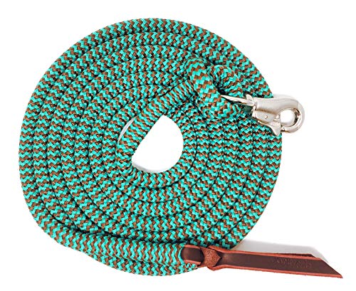 14FT Lead Rope with NP Snap - color: Turquoise with Brown, size: 14 ft. Nickel Trigger Snap