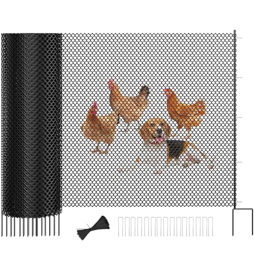 SUNYRISY 40in x 98.4ft Garden Mesh Fence Temporary Fencing | Outdoor Dog Fence with Steel Stakes, Chicken Fencing Plastic Netting Animal Barrier for Backyard Poultry Pet, Black Diamond - color: Black Diamond
