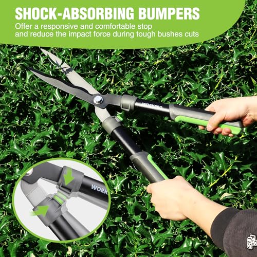 WORKPRO Garden Hedge Shears, 23" Manual Hedge Clippers/Bush Cutter | Gardening Shears with Steel Wavy Blade, Shock Absorbing Bumper, Ergonomic Handle for Pruning Borders & Shrubs - size: 23"