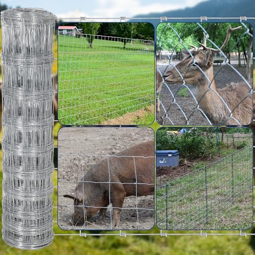 Livestock Fence, 5Ft x 328Ft Galvanized Wire Fencing, Cattle Farm Fence, Heavy Zinc Coated Deer Goat Cattle Fence for Farm Yard Livestock Protection - size: 5FT x 328FT