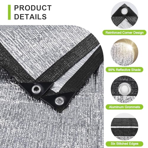 SUNNY GUARD 99% Aluminum Sun Shade Cloth, 6.5x10FT Heat Reflective Tarp | Reflective Aluminum Shade Cloth Blocks 99% Sunlight, Reduces Heat Buildup, and Keeps Gardens, Greenhouses and Cars Cooler - color: Sliver-99% Shade, size: 6.5x10FT