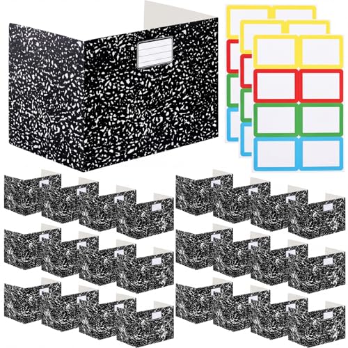 Sabary 24 Pack Desk Dividers for Students,Marble,Black | Privacy Folders Testing Dividers with Labels, Standard School Privacy for Classroom Teacher Supplies - color: Black, style: Marble