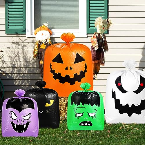 Qilery 6 Pcs Halloween Leaf Lawn Bags Plastic Pumpkin Trash Bags for Leaves with Twist Ties for Halloween Yard Garden Outdoor Party Favors Decorations - style: Halloween