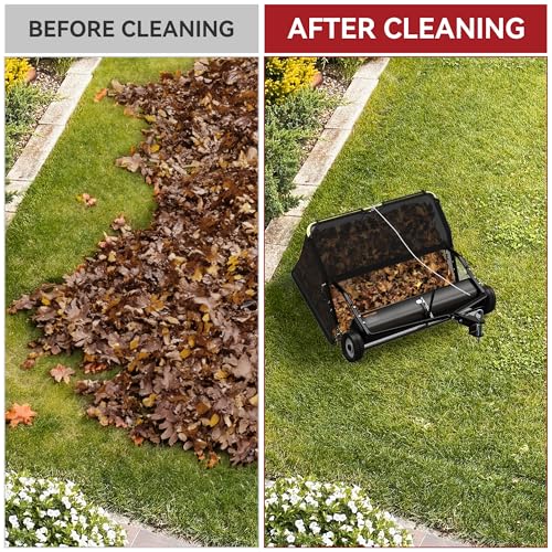 YITAMOTOR 48" Tow Behind Lawn Sweeper, 20 cu. ft.Leaf Collector | 48" Lawn Sweeper with 20 cu.ft Hopper, Dumping Rope, Adjustable Height. Tow Behind for Picking up Debris & Grass