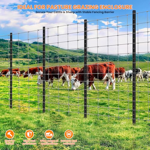 11 Pack Metal Fence Posts,7 FT Garden Fence Post,T Post for Wire Fence, No Dig Steel U Post Fencing，Black Garden Stakes for Temporary Fencing, Electric Fence Wire, Corner Anchor - size: 7ft-11PCS