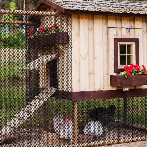 Plastic Chicken Mesh 1.3ft x 33ft (15.7" x 360") Chicken Fencing | Black Chicken Wire Mesh with Gloves Zip Ties Scissors Floral Chicken Wire Ideal for Poultry Fencing