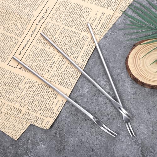 3 Piece Stainless Steel Pickle Picker 8.6 Inch Pickle Fork Silver Long Handle Olive Forks 2-Tine Cocktail Fork for Jar Dessert Appetizer Fruit Vegetables Salad