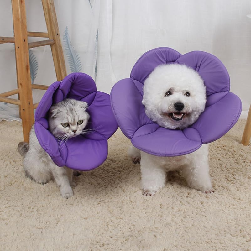 POPETPOP Flower Dog Recovery Collar Elizabethan Pet Collar for Cats and Dogs Lightweight Wound Protection Cone for Post-Surgery Helps Prevent Scratching and Licking 14.56 X 9.84 X 0.39 in