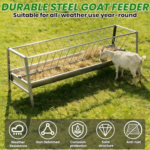 99 Gallons Goat Hay Feeder, 25'' Wide Hay Rack for Goats, Heavy Duty Galvanized Steel Hays Rack, Hays Feeders with 8'' Removable Deep Feeders Pan, Easy Assembly Goat Feeder for Sheep, Cows
