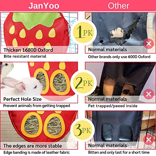 JanYoo Rabbit Hay Feeder Bag for Cage Guinea Pig Timothy Hay Dispenser Storage Manger Hanging Large Less Waste for Bunny - color: A-Strawberry
