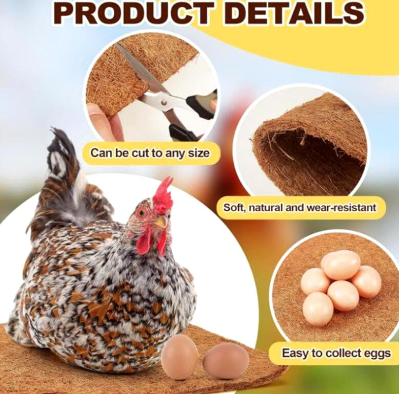 4 Pack Chicken Nesting Pads Box Rabbit Hutch Organic Supplies Coop Nest Liners Natural Coconut Palm Hens Nest Bedding Mats 13x13inch Multi-Role Poultry Supplies for Laying Eggs