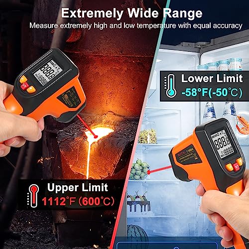 Industrial Meter Industrial Measuring Meter Digital Thermometer -50~600℃ Infrared Thermometer Thermometer Infrared Thermometer Non-Contact Digital Gun -50°C~600°C (-58°F~1112°F) with