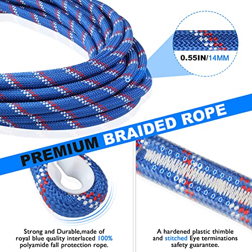 100FT Vertical Lifeline Assembly Fall Protection Rope | With Two Rope Grab Snap Hooks, Shock Absorber，Safety Climbing Equipment Roofing Safety Kit, CE ANSI - size: 100FT