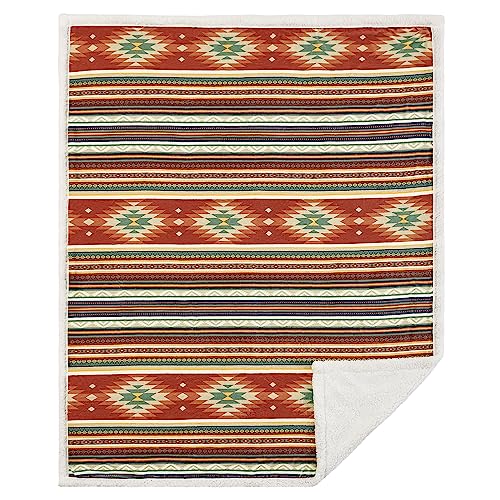 Paseo Road Indigo Hill by HiEnd Accents Del Sol 54x68 Sherpa Throw Blanket | Aztec Tribal Navajo Print, Western Southwestern-Style Fleece Blanket for the Couch, Sofa, Bed, or Camping - color: Del Sol Aztec