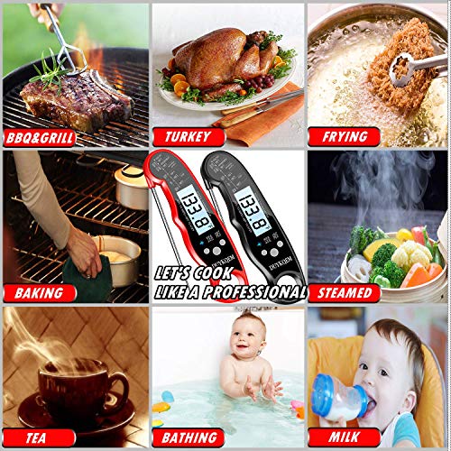 Instant Read Digital Meat Thermometer (2 Pack) Waterproof Kitchen Cooking Food Thermometer with Probe Backlight & Calibration,Best Quick Grill Meat Probe for Grilling BBQ Smoker Chefs