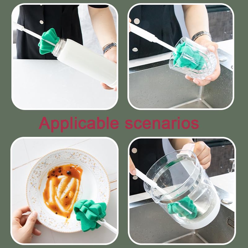 Bottle Soft Brushs Sponge Bottle Brushes 2 Pcs with 2 Pcs Traceless Hook | Adjustable Handles Cleaning Brushs Set For Wine Glasses and Bottles