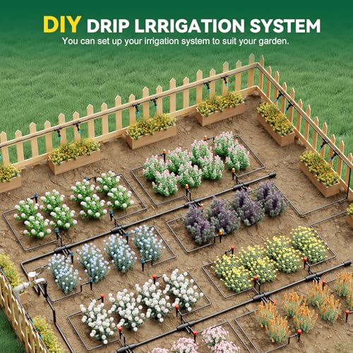Drip Irrigation System for Garden, 2026-Upgraded Quick Connect Garden Watering Kit All-in-One with 1/2 inch 1/4 inch Irrigation Tubing for Garden, Lawn, Greenhouse, Raised Beds (91FT) - size: 91FT