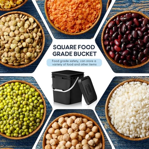 Mumufy 5 Pcs 3.5 Gallon Square Food Grade Bucket with Lid Square Bucket Pail Plastic Handles for Long Term Food Storage, Camping, Fishing, Home Organization Easy Stack and Store (Black) - color: Black