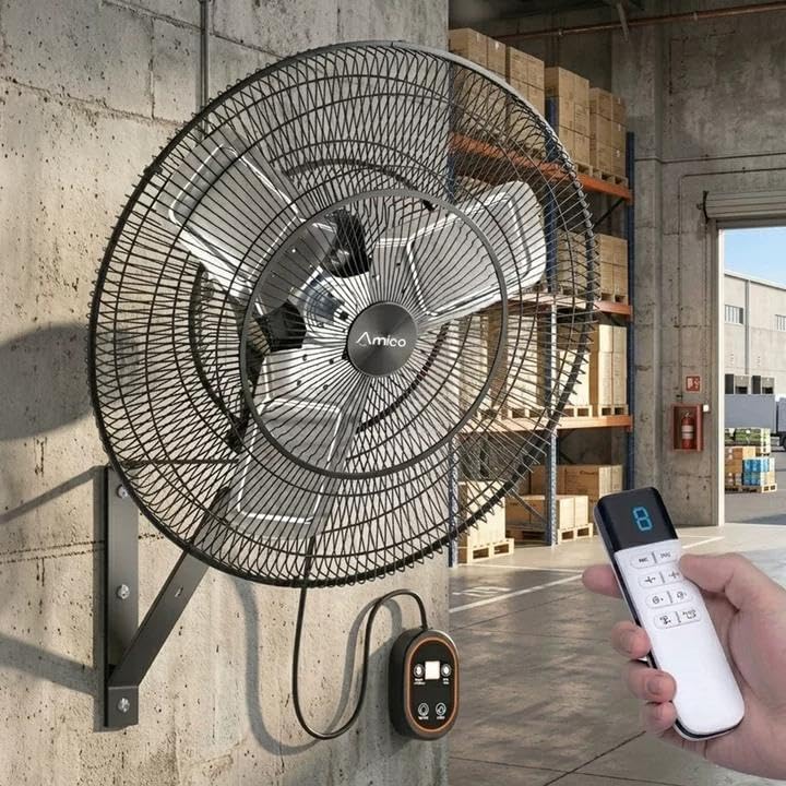 Amico 24 Inch Wall Mount Fan with Remote, IP44 Waterproof, Oscillating | 8-Speed DC Motor, Industrial High Velocity 8500 CFM, Shop Fan for Commercial Use, Gym, Patio,Garage, Outdoor - size: 24 inch