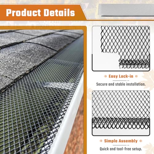 SDSNTE Lock-in Gutter Guard, 6 Inch X 120 Ft, Black, 40 Packs | Gutter Protection Covers, Leaf Micro Mesh Screens, Fits K Style Gutter, Durable Coated Steel - size: 6” x 120 ft