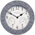 Sandstone Outdoor Clock | Weather Station with Thermometer & Hygrometer, 14", Gray Sandstone Finish, Outdoor Wall Décor
