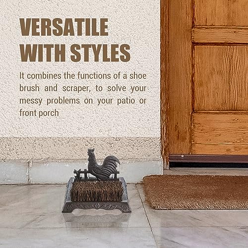 FARM IN Farmhouse Shoe Brush Scraper Outdoor Rustic Heavy Duty Cast Iron Boot Scraper with Brush for Home Porch Garden with Barn Rooster Design