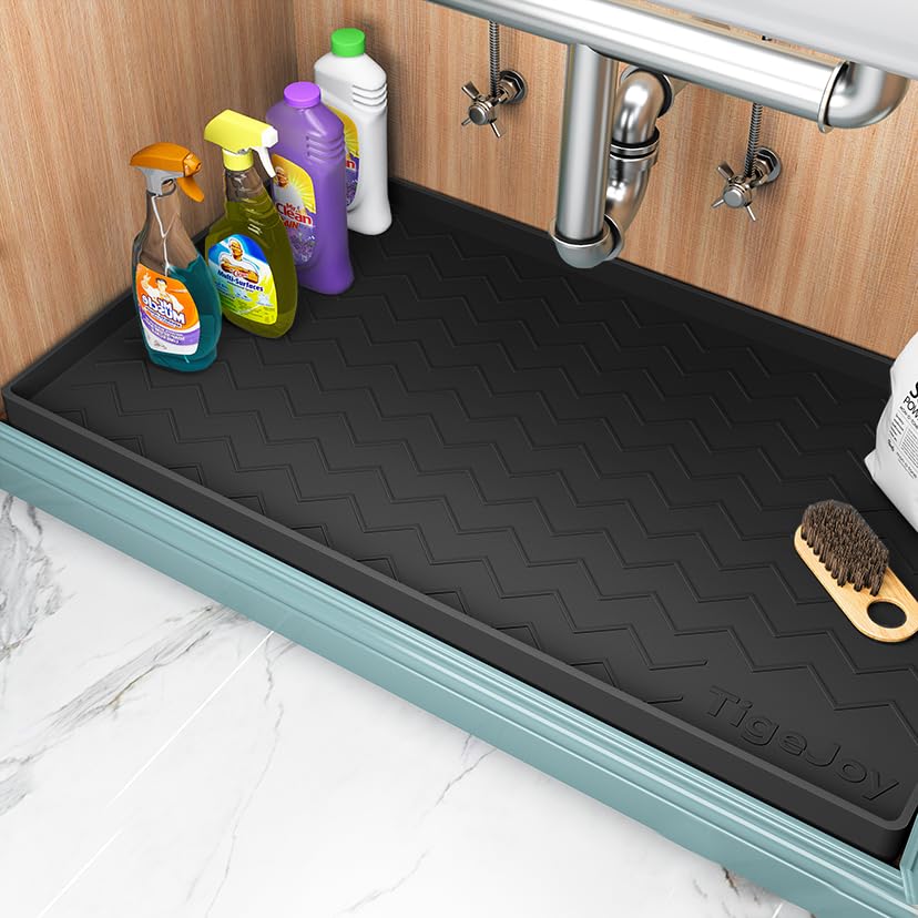 TigeJoy Under Sink Mats for Kitchen Waterproof 22" x 19", Cabinet Liner | Leak-Proof Silicone Mat Sink Protector, Kitchen Essentials Organizer and Storage,Boot or Shoe Tray, Pet Feeding Mat - color: Black, size: 19"W x 22"L