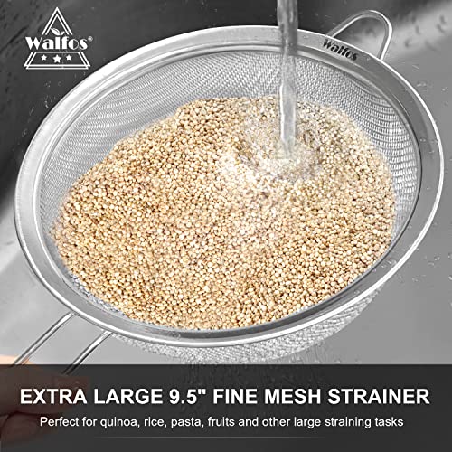 Walfos Extra Fine Mesh Strainer Set of 4-9.35", 6.95", 4.6", 2.7", Stainless Steel 30 Mesh Sieve with Sturdy Handle, Kitchen Food Strainers Sifters for Quinoa, Pasta, Fruits, Vegetables, Rice, Tea - style: 4pcs (2.7", 4.6", 6.95", 9.35") Strainers