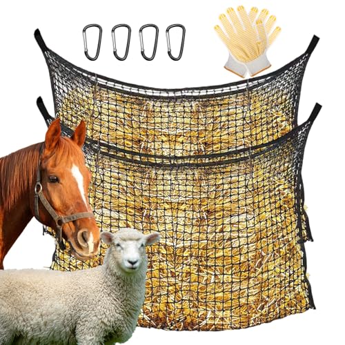 2 Pcs Large Capacity Slow Feed Hay Nets for Horses - Hanging Ultra Slow Feeder Horse Hay Bag for Horses Goats 31.5" X 35.5"