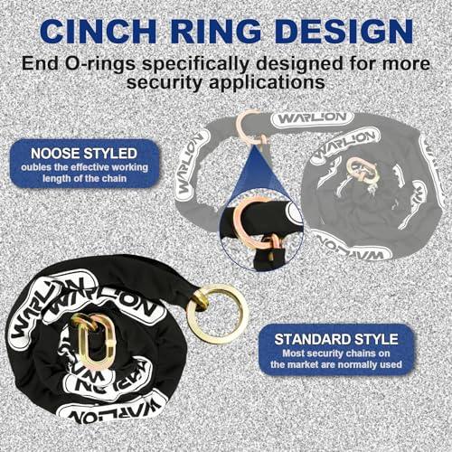 WARLION Heavy Duty Security Chain, 5ft x 3/8in Thick, 6.4lbs, Anti-Theft & Cut-Proof Motorcycle Chain with Cinch Ring - Secure Generators, Trailers, ATVs, Ebikes, & 2-Wheeled Vehicles (No Lock) - size: 5ft-3/8in