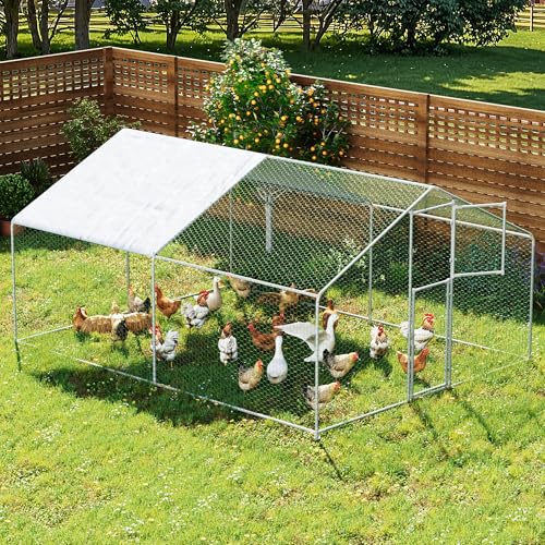 Large Metal Chicken Coop,19.7x9.8x6.4 FT Chicken Run for Yard with Waterproof & Anti-UV Cover,Walk in Chicken Pen with Feeding Door (13.1 * 9.8 * 6.4 ft) - size: 157.5"L x 118.1"W x 76.8"H