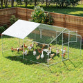 Large Metal Chicken Coop,19.7x9.8x6.4 FT Chicken Run for Yard with Waterproof & Anti-UV Cover,Walk in Chicken Pen with Feeding Door (13.1 * 9.8 * 6.4 ft) - size: 157.5"L x 118.1"W x 76.8"H