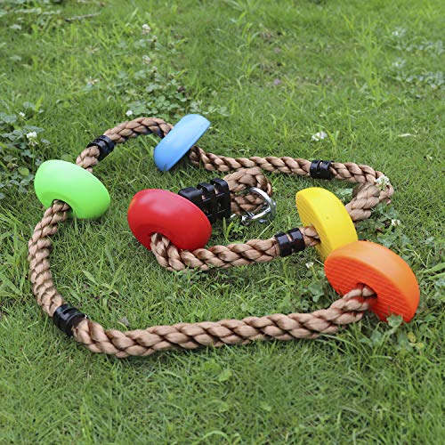 Rainbow Craft 6.5FT Colorful Climbing Rope with 5 Knotted Footholds | 110lbs Capacity, Ages 3+, Rope 78.7in, 5 Colors, For Swing Sets & Slacklines
