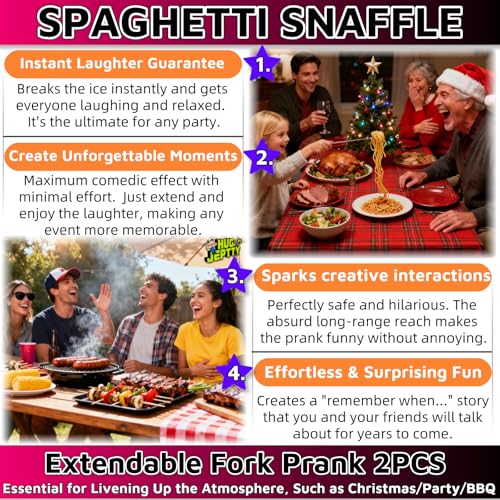 Extendable Fork Prank，2PCS Expandable Fork Prank Joke with 8.7'' to 25.4'' Extendable Handle，Expandable Fork Prank Ideal for Christmas Party Camping Picnic for BBQ Fruit Dessert Dinner Create laughter
