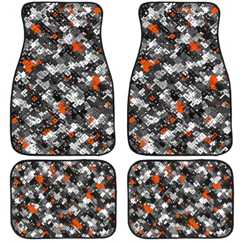 Camo Car Floor Mats Set of 4 Digital Pixel Geometric Squares Orange Black Automotive Foot Mats Rugs Carpet for Car Non-Slip Auto Car Accessories Universal Fit Car Accessories for Truck - color: Camo