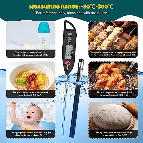 6 Set Digital Food Thermometer Long Probe Instant,Black | Waterproof for Water Liquid Candle, Instant Temperature Read for Kitchen BBQ Grill Candy Meat, Foldable Probe Thermometer - color: Black