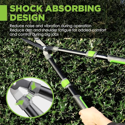 WORKPRO Extendable Hedge Shear, 25"-33" Manual Hedge Clipper/Bush Cutter | Gardening Shears with Steel Wavy Blade, Shock Absorbing Bumper, Ergonomic Handle for Pruning Borders & Shrubs - size: 25"-33"