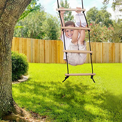 Rope Ladder for Kids, Wooden Climbing Obstacle Swing Ladder | Rope Ladder with 2 Hooks, Climbing Rope for Kids, Hanging Ladder for Swing Accessories, Playground Game, Play Set Outdoor