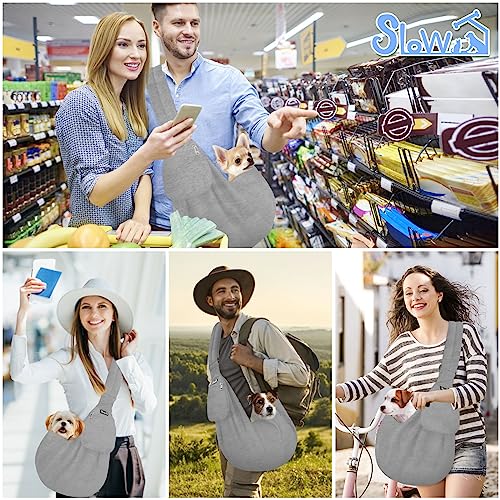 SlowTon Dog Carrier Sling - Thick Padded Shoulder Strap Adjustable, Cloud S | Dog Carriers for Small Dogs, Puppy Carrier Purse for Pet Cat with Front Zipper Pocket Safety Belt Machine Washable - color: D-Light Grey Knitted Fabric