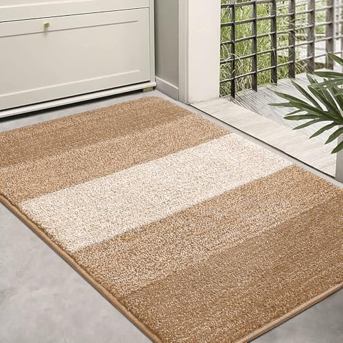 Kitinjoy Indoor Outdoor Door Mat, 36x24 Non-Slip Dirt Trapper Doormats | Camel Low-Profile Washable Inside Entrance Front Floor Mat, Sturdy Soft Entry Striped Doormats for Entryway - color: Camel, size: 36'' X 24''
