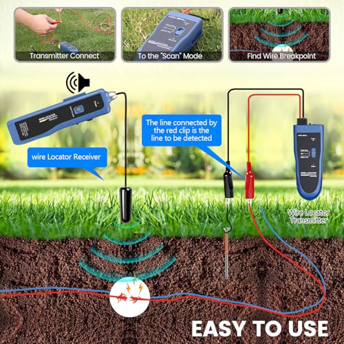 Underground Wire Locator, Cable Tester F02 Pro for Locate Wires, Locate Control Wires Cables Pet Fence Wires, up to 3 Feet Deep 1640 Feet Length, Equiped with Rechargeable 1100mAh Battery - color: Blue