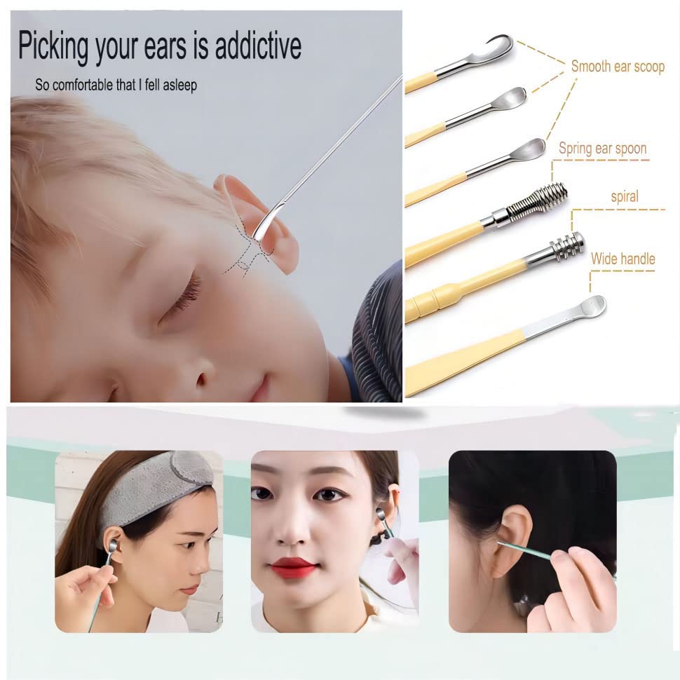 12 Pcs Ear Pick Earwax Removal Kit, Ear Cleaning Tool, Stainless Steel Earwax Removal Tool with Leather Storage Box (Black&Yellow) - color: Black and Yellow
